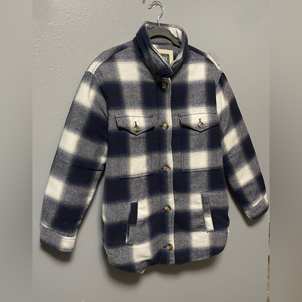 American Eagle Sherpa-Lined Plaid Oversized Shacket - Size Medium
